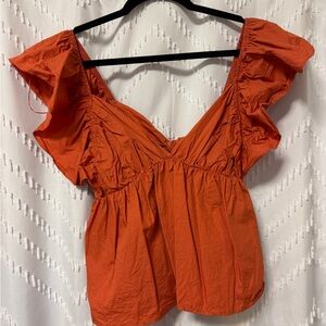 Day and Moon Burnt Orange blouse, cute ruffle sleeves and ties in the back